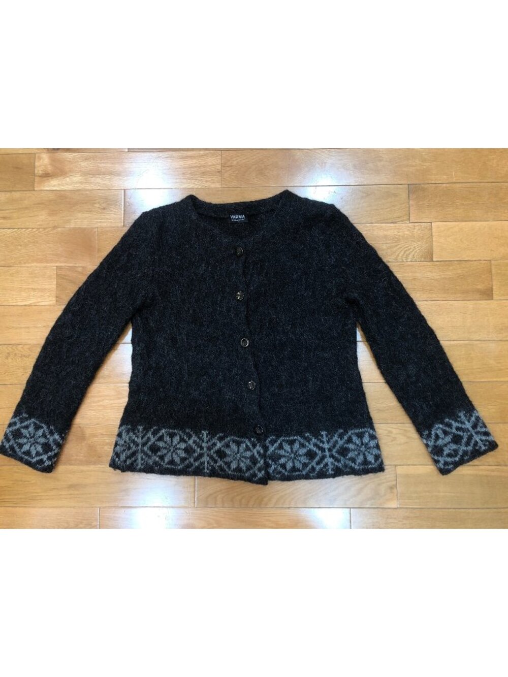 Varma Icelandic Wool Cardigan Sweater Womens Charcoal Grey Nordic Knit Size M